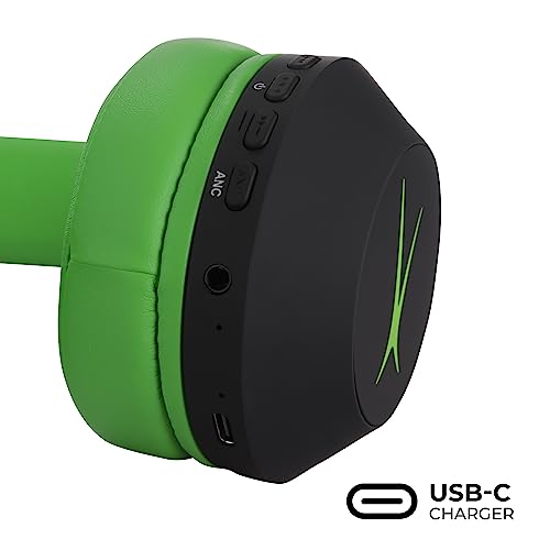 Altec Lansing Kid Safe Noise Cancelling Wireless Headphones 15H Battery, 85dB Volume Limit, Foldable Design Powerful Sound, Active Noise Cancellation Perfect for Kids Ages 7+ (Blackout Green) - color: Blackout Funky Green