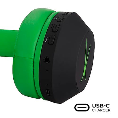 Altec Lansing Kid Safe Noise Cancelling Wireless Headphones 15H Battery, 85dB Volume Limit, Foldable Design Powerful Sound, Active Noise Cancellation Perfect for Kids Ages 7+ (Blackout Green) - color: Blackout Funky Green