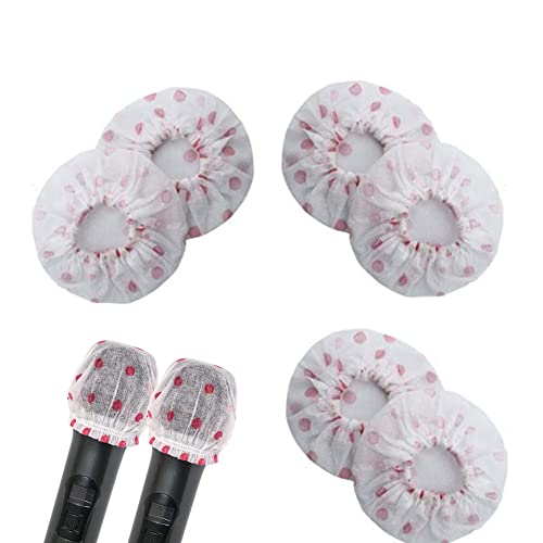 100 Pieces Disposable Microphone Cover, Non-Woven Elastic Band Handheld Microphone Windscreen Protective Cap for Karaoke Conferences Stage Performance Concerts (Red Points)