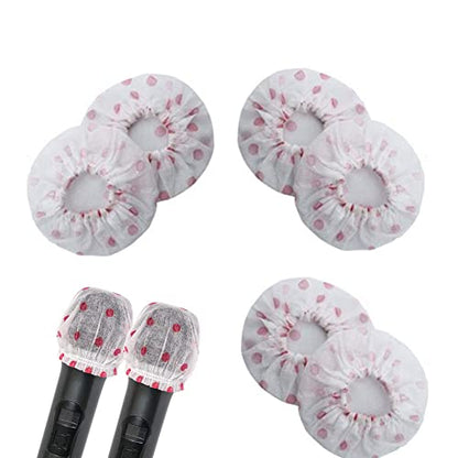 100 Pieces Disposable Microphone Cover, Non-Woven Elastic Band Handheld Microphone Windscreen Protective Cap for Karaoke Conferences Stage Performance Concerts (Red Points)