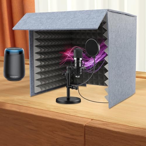 Desktop Soundproof Cover, 23.62 Inch Portable Vocal Recording Booth, Tabletop Microphone Isolation Shield with Sound Absorbing Foam for Home Studio Podcast