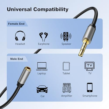 Audio Mic Extension Cable 12Ft,3.5mm Aux Headphone Extender 4-Pole Jack Plug Extension Lead Stereo Male to Female Braided Cord for Headset,TV,Laptop,Phone,Switch Lite,Car,PS4,Xbox and more(12Ft/4M) - size: 12 ft