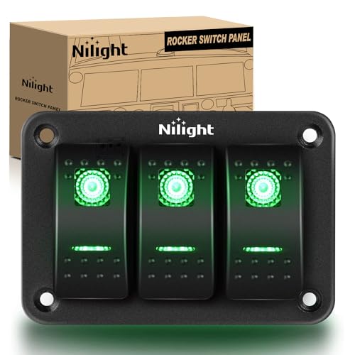 Nilight 3 Gang Rocker Switch Panel SPST On Off Toggle with DIY Label Sticker | 5PIN Electrical 12V/20A 24V/10A Aluminum Plate with Pre-Wired Jumper Wires for LED Light Bar RV Boats 4X4 Cars Green - color: Green, size: 3 Gang