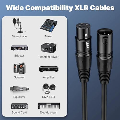 XLR Cable 6 Ft 6 Packs,Microphone Cables,Premium Balanced Microphone Mic Speaker Cable with 3-Pin XLR Male to Female DMX Cable,Black - size: 6 Feet