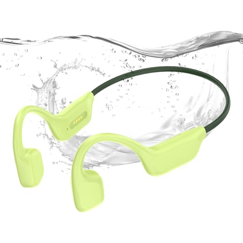 Swimming Headphones, IPX8 Waterproof Bone Conduction Headphone Wireless Underwater Earbuds with 32GB Memory for Swimming, Cycling, Marathon - color: Fluorescent Green