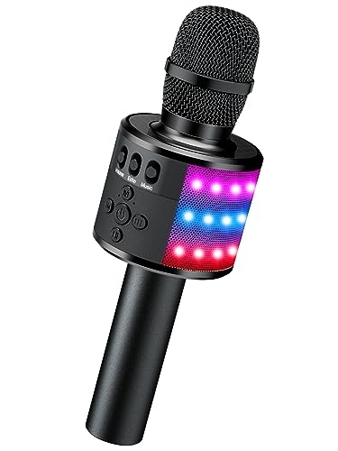 BONAOK Karaoke Microphone for Kids & Adults - Bluetooth Microphones Singing Mic with Disco Lights, Echo Effect, Built-in Speaker Portable Karaoke Player for Party Travel Gifts Q78(Black) - color: Black
