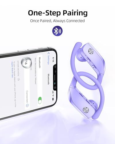 Wireless Earbuds Bluetooth Headphones Over Ear Hooks Ear Buds with 80H Playtime, LED Power Display, Dual Mic Clear Calls, Sports Wireless Ear Buds Bluetooth Earbuds for Running Gym Workout (Purple) - color: Purple