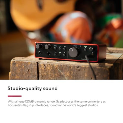 Focusrite Scarlett 2i2 Studio 4th Gen USB Audio Interface Bundle for the Songwriter with Condenser Microphone and Headphones for Recording, Streaming, and Podcasting | 2 Mic Preamps, 2 Hi-Z Inputs, Auto Gain, Clip Safe, Air Modes, CM25 MkIII Mic, SH-450 H