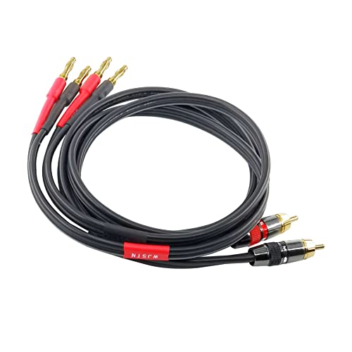 WJSTN 2Pack RCA to Banana Plug Speaker Cable Adapter, 1FT, 12AWG, 2 Count, Red+Black, Indoor, Male-to-Male, 15 Amps, 2 Pins, 3 Feet, Silicone Rubber Tinned OFC, Suitable for Audio and Video Components - size: 1 foot