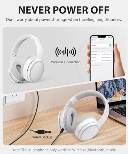 rockpapa E9 Over Ear Bluetooth Headphones for Kids Children Boy Girl Adult, Stereo Foldable Wired/Wireless Headphones with Microphone for School Travel Tablet PC TV, Include Case, White Grey - color: White Grey, style: with Case