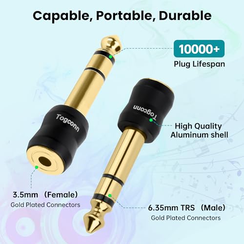 6.35mm 1/4 Inch to 3.5mm 1/8 Inch Adapter 2 Pack, 6.35mm Quarter Inch TRS Stereo Male to 3.5mm Female Jack Plug Gold-Plated Pure Copper Audio Converter Connector Premium Quality Series - color: 6.35mm(TRS) Male to 3.5mm Female, size: 2 Pack