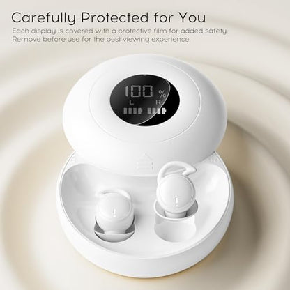 Sleep Earbuds Bluetooth 6.0, Mini Invisible Silicone Sleep Earbuds for Side Sleepers, Noise Blocking Sleeping Headphones, Hidden Earbuds with LED Display for Small Ears, Sleep & Relax - White - color: Dark White