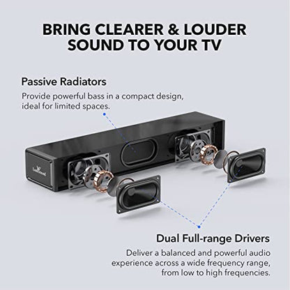 LARKSOUND Small Sound Bar for TV, PC and Gaming, 16 Inch Mini Soundbar | 60W compact TV soundbar with 4 EQ modes, Night Mode, HDMI ARC, Optical, AUX, USB & Bluetooth 5.0 - size: 16 inch