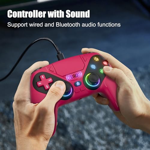 Gamrombo LED Wireless Controller for PS5, Compatible with PS5 Pro/Slim/PC, Dual Vibration, Macro/Turbo Function, 3.5mm Audio Jack, 6-Axis Motion Control Gamepad with Speaker(Maroon) - color: Maroon