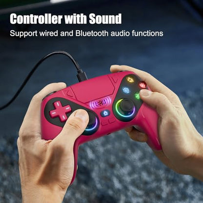 Gamrombo LED Wireless Controller for PS5, Compatible with PS5 Pro/Slim/PC, Dual Vibration, Macro/Turbo Function, 3.5mm Audio Jack, 6-Axis Motion Control Gamepad with Speaker(Maroon) - color: Maroon