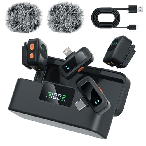 Ai Mini Mic Wireless Lavalier Microphone System (2TX+2RX+Case), Magnetic & Clip-On Microphone for iPhone, Android, Vlogging, Studio-Quality Sound, 48H Battery, Ai Noise Cancelling (Black) - color: Black