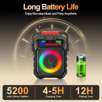 Karaoke Machine and 2 Wireless Microphones for Adults & Kids | Karaoke Speaker with RGB Lights, Supports Bluetooth/USB/TF/AUX Inputs, Portable for Home Parties & Outdoor Events