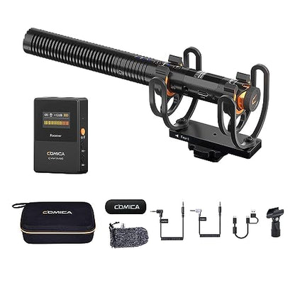 COMICA CVM-VM30 2.4G Super Cardioid Wireless Shotgun Microphone for Camera | Condenser Microphone for Smartphone, and PC with 75/150Hz, Universal Video Microphone for Filmmakers, Vloggers