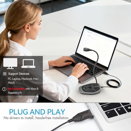 CMTECK USB Computer Microphone, RGB Light, Mute Function for PC/Laptop - color: Dynamic RGB