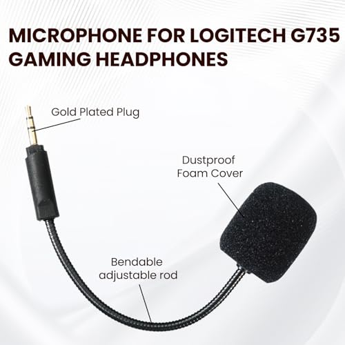 Replacement Microphone Compatible with Logitech G735 Gaming Headset-Flexible Boom Mic with Noise-Canceling Foam
