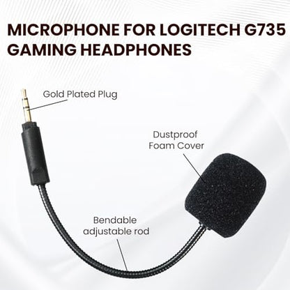 Replacement Microphone Compatible with Logitech G735 Gaming Headset-Flexible Boom Mic with Noise-Canceling Foam