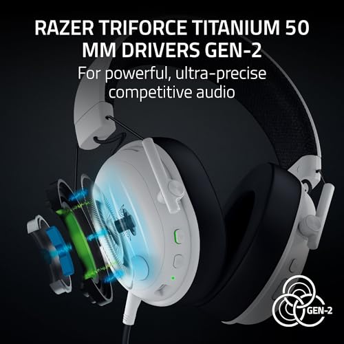 Razer BlackShark V3 Wireless PC Gaming Headset, 50mm Drivers, White | Super Wideband Mic, 2.4 GHz, Bluetooth, USB, Works with Mac, PS5, Nintendo Switch, Smartphone, 70 Hr Battery - color: White