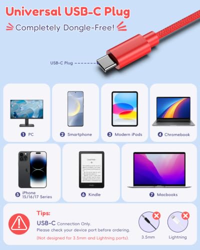 Candy Bila USB C Kids Headphones with Mic, Wired Over-Ear for Boys Girls | 85/94dB Safe Volume, HD Mic Stereo Sound, Foldable Design for Travel,Compatible USB-C iPads,Tablets,Chromebook,Gradient Red - color: Gradient Red