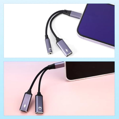 2pcs 2 in 1 Usbc Splitter Aux & USB C to 3.5mm Jack and Charger | Usbc Splitter & USB C to 3.5mm Audio Adapter with 60W PD Fast Charging DAC Headphone Jack for iPhone Gaming Car Aux More USBC