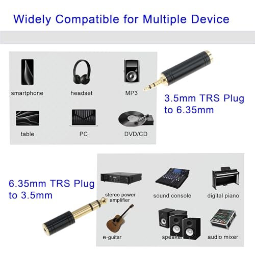 3.5mm Male to 6.35mm Female Stereo Pure Copper Adapter, 1/4 Male to 1/8 Jack Female Adapter, Used for Conversion Headphone Adapter, Electronic Drum/Pianos/Guitars, Black Fashion 4-Pack