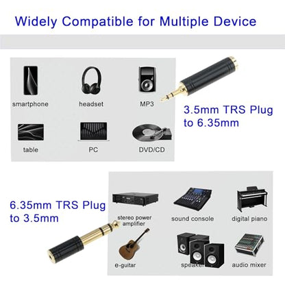 3.5mm Male to 6.35mm Female Stereo Pure Copper Adapter, 1/4 Male to 1/8 Jack Female Adapter, Used for Conversion Headphone Adapter, Electronic Drum/Pianos/Guitars, Black Fashion 4-Pack