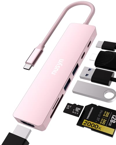 7-in-1 USB C Hub with 4K@60Hz HDMI, 2 USB-A, 1 USB-C, 100W PD Charging, SD 3.0 /TF 3.0 Card Reader, Compatible with MacBook Pro/Air/Neo, iPad Pro, iMac, iPhone 15-17 (Blush) - color: Blush