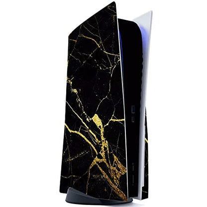 PlayVital Black & Gold Marble Effect Full Set Skin Decal for ps5 Console Disc Edition, Sticker Vinyl Decal Cover for ps5 Controller & Charging Station & Headset & Media Remote - color: Black & Gold Marble Effect