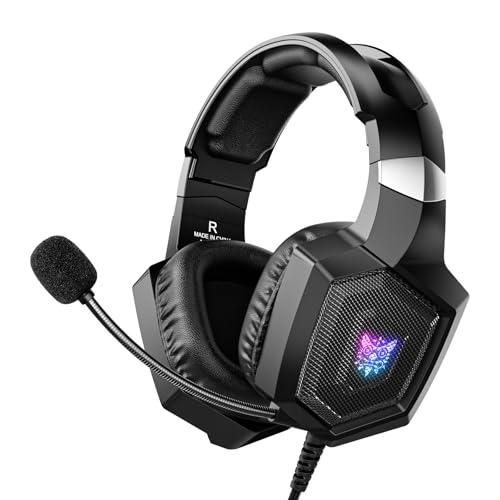 Gaming Headset with Microphone, Gaming Headphones Compatible for PS4 PS5 Xbox PC with RGB Lights, PlayStation Headset with Noise Reduction 7.1 Surround Sound Over-Ear and Wired 3.5mm Jack (Black) - color: Black