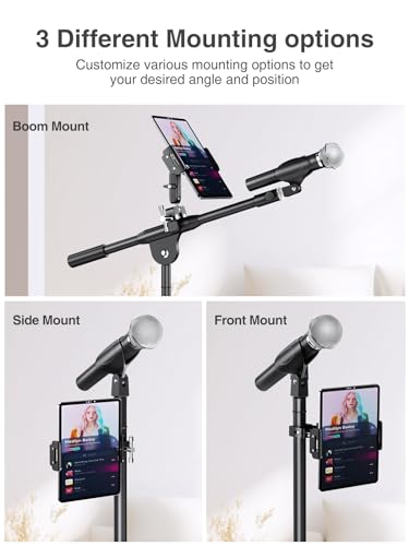 elitehood Universal iPad Mount Clamp, Metal Clip On Tablet Holder for Mic | Dual Adjustable Ball Head, Aluminum iPad Holder for Mic Stand, iPad Pole Mount for Drum Mic Yoke Boat Wheelchair Stroller - size: 6in - Dual Ball Joint