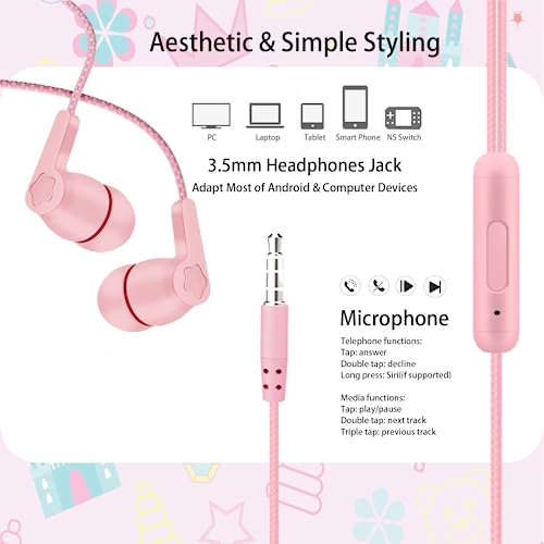 2-Pack Teens Wired Earbuds with Glitter Pink Case, School Headphones | GOGOSINIS 2-pack Wired Student Earbuds with Glitter Pink case, 3.5mm Headphones,Mini Carabiner Clip for School Backpacks - color: Diamond Pink