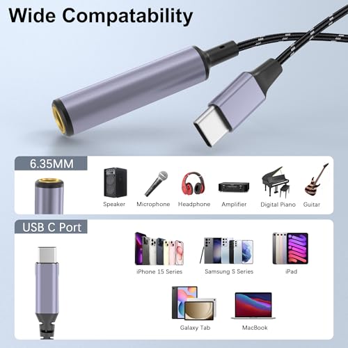 USB Type C to 1/4 Headphone Adapter, USB C to 6.35mm TRS Audio Cable Stereo Jack Audio AUX Adapter Compatible with Amplifiers, Mixer, Home Theater, Smartphones, Laptop, 6.35mm Headphones 1FT - style: USB C to 1/4 Headphone Adapter