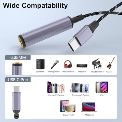 USB Type C to 1/4 Headphone Adapter, USB C to 6.35mm TRS Audio Cable Stereo Jack Audio AUX Adapter Compatible with Amplifiers, Mixer, Home Theater, Smartphones, Laptop, 6.35mm Headphones 1FT - style: USB C to 1/4 Headphone Adapter