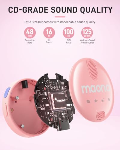 MAONO Wireless-Lavalier-Microphone for iPhone iPad, Wireless Lapel Mic with 48KHz/16Bit, Noise Cancellation, 328ft Range, 18H Battery for TikTok, YouTube, Vlogging, Video Recording, Streaming (Pink)