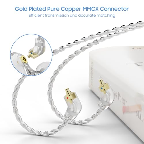 BASN IEM Earphone Cable,1.5m Wired Detachable MMCX Connector in Ear Monitor Cable for BASN Bsinger, Bmaster, MMCX Series (SC100-MMCX-White) - color: SC White