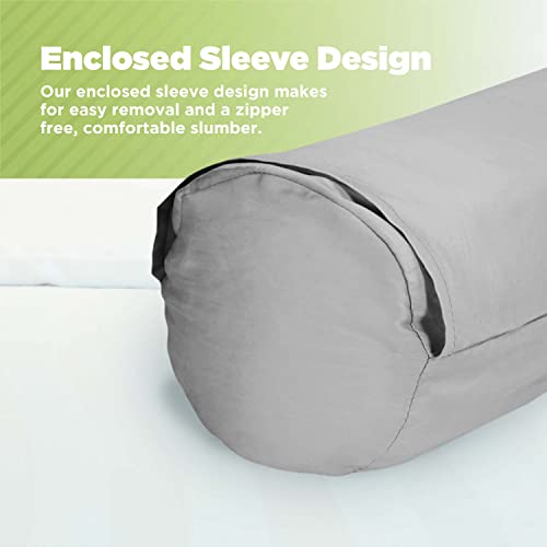 Cotton Neck Roll Pillowcase - Hypoallergenic and Smooth Natural Fabric Pillow Protector - Soft and Breathable Sateen Weave Pillow Cover with Enclosed Sleeve Design - Made in USA - Gray, 4" x 12" - color: Gray (Sateen Weave), size: 4" x 12"