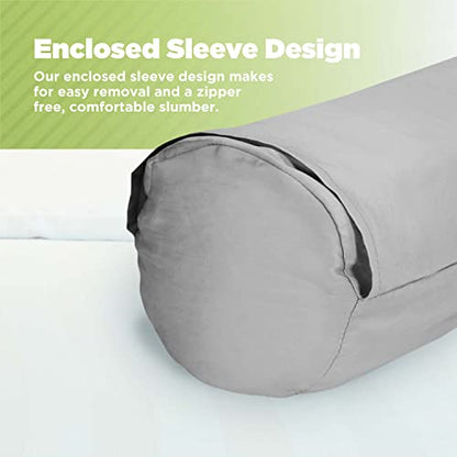Cotton Neck Roll Pillowcase - Hypoallergenic and Smooth Natural Fabric Pillow Protector - Soft and Breathable Sateen Weave Pillow Cover with Enclosed Sleeve Design - Made in USA - Gray, 4" x 12" - color: Gray (Sateen Weave), size: 4" x 12"