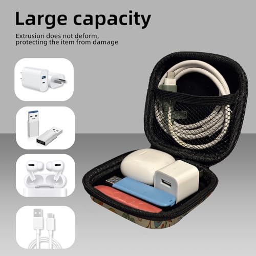 Square Data Cable Earbud Charger Coin Storage Bag Shockproof and Drop-Proof EVA Material Compatible with AirPod(Mushroom Rainbow Flower) - color: Mushroom Rainbow Flower