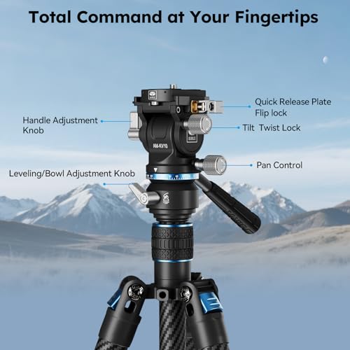 SIRUI Traveler Air-L Carbon Fiber Travel Video Tripod, Fluid Head, 61" | 8° Leveling Base, 11LB Load, 360° Pan, ±90° Tilt, 2S Quick Release Leg, Reversible Column, Hiking, Vlogging - style: Fluid Head Travel Tripod