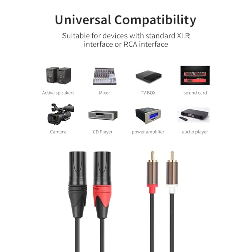 RCA to XLR HiFi Audio Cable 10 Feet, 2 RCA Male to 2 XLR Male, Black with Red/Black Tail, 4N OFC Wire and Gold-Plated Conductors for Amplifier, Mixer, Microphone - size: 10FT, style: 2 RCA Male to 2 XLR Male