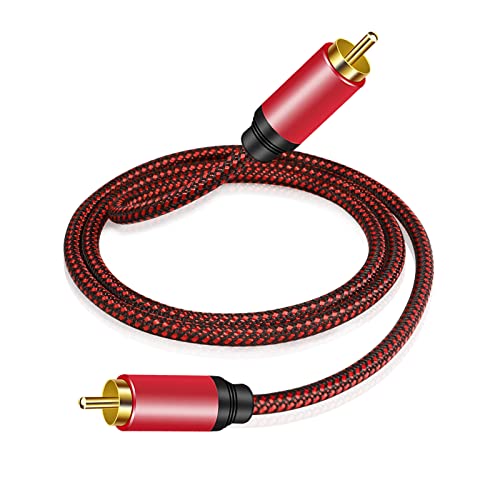 Tiierzon Digital Coaxial Audio Cable 3Ft,1RCA Male to 1RCA Male Subwoofer Cable Nylon Braided RCA Video Cable for Subwoofer, Home Theater, HDTV, Hi-Fi Systems (3Ft) - size: 3Ft