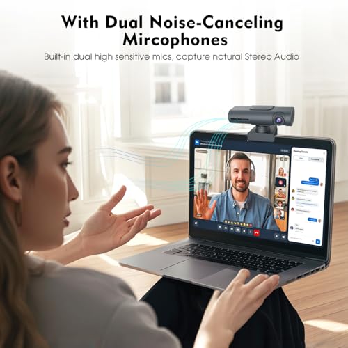 TOALLIN 2K Streaming Webcam, AI Auto Tracking, Gesture Control, Dual Mic