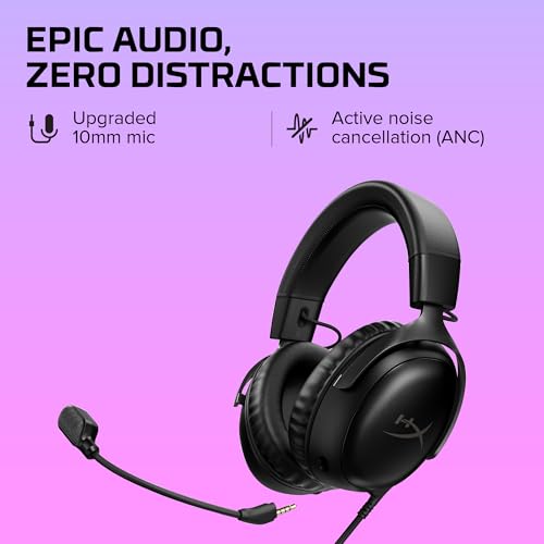 HyperX Cloud III – Wired Gaming Headset,PC,PS5,Xbox Series X|S,Angled 53mm Drivers,DTS Spatial Audio,Memory Foam,Durable Frame,Ultra-Clear 10mm Mic,USB-C,USB-A,3.5mm – Black,(Pack of 10) - color: Black, size: Regular (Pack of 10), style: Wired