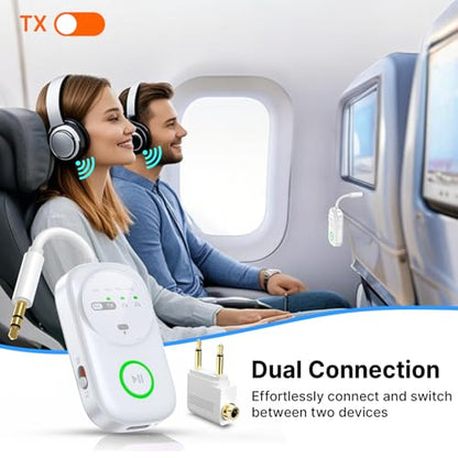 Bluetooth 5.4 Transmitter Receiver for 2 AirPods/Headphones, 2-in-1 Wireless Adapter with Microphone, Audio Adapter with 3.5mm Audio Jack, Suitable for Airplane, Car, TV, PC, Home Stereo - color: White