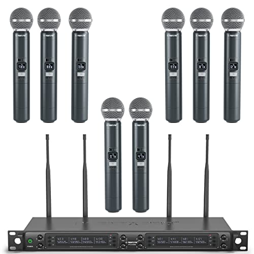 Phenyx Pro 8-Channel UHF Auto Scan Wireless Microphone System,PTU-6000-8H | 8 x 40 Frequencies, 328 ft Range, 8 Dynamic Handheld Microphones for Singing, Church, Karaoke, Wedding, Speaking, Party