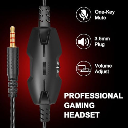 IMYB A88 Gaming Headset with Mic for Ps5, Pc, Xbox One Series X/s, Ps4, Switch, Stereo Wired Noise Cancelling Headphones with Microphone for Computer, Laptop, Mac, Nintendo, Games (Red) - color: BlackRed